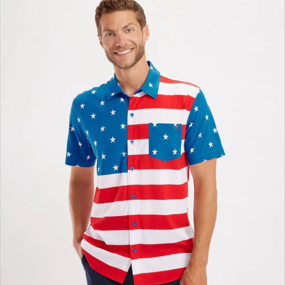 TIPSY ELVES Men's XXL American Flag Button Down Shirt - Picture 1 of 6